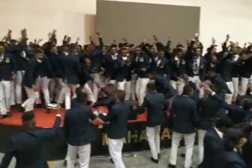 Visuals of the police academy recruits dancing close together. News18