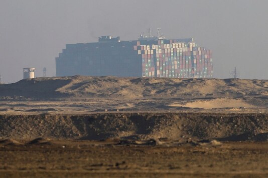 A view shows the partially re-floated container ship Ever Given, one of the world's largest container ships, in Suez Canal, Egypt March 29, 2021. (REUTERS/Mohamed Abd El Ghany)