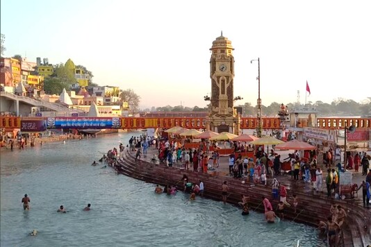 Devotees take holy dip at the Har Ki Pauri ghat in Haridwar as Kumbh Mela begins today. (ANI Image)