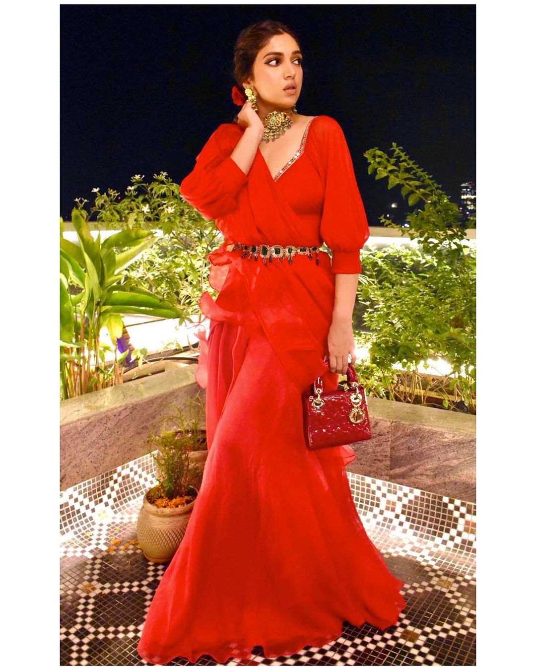  Bhumi Pednekar stuns in a plain red lehenga accessorised with a kamarbandh. (Image: Instagram)