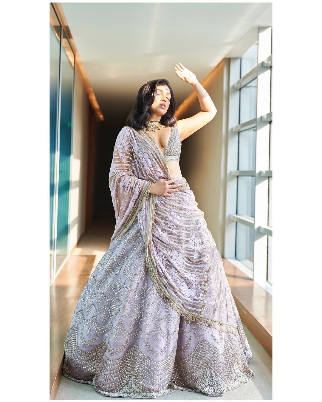  Bhumi Pednekar looks like a modern-day princess in a stunning grey lehenga. (Image: Instagram)