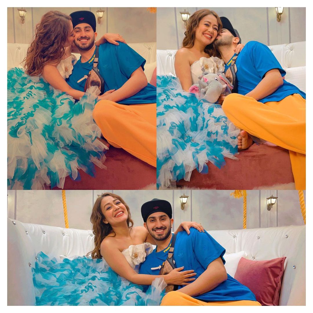sachin and babi light blue dress Neha Kakkar and Rohanpreet wedding: Neha looks radiant wearing traditional  chooda dancing on stage with her hubby (watch) main image 1