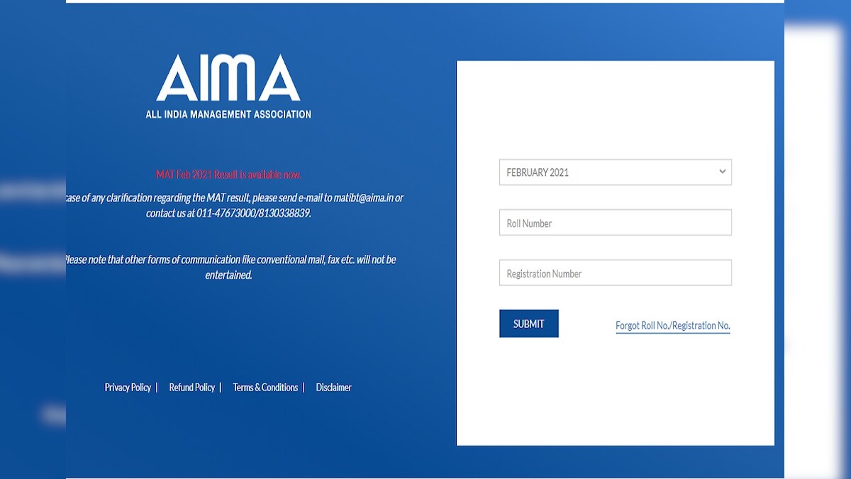 AIMA MAT 2021 Result February 2021 Declared at mat.aima.in News18
