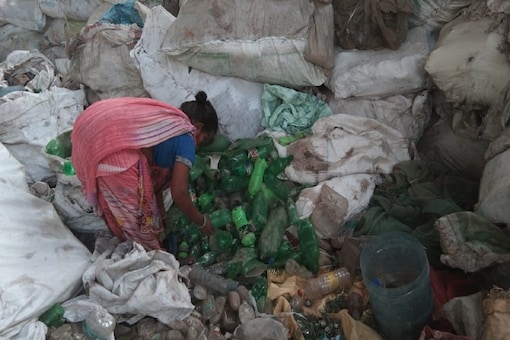 The plastic is collected by the people of the city, volunteers of the plastic waste bank as well as consumers and deposited here. (Credit: IANS)
