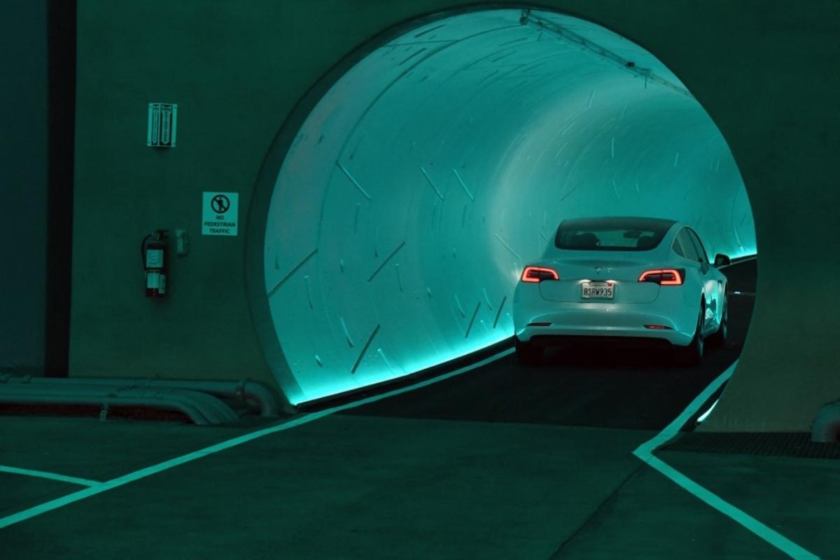 Elon Musk's Las Vegas Tesla Tunnel is Straight Out of an Amusement Park