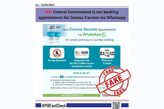 WhatsApp forward claiming to register people for vaccine