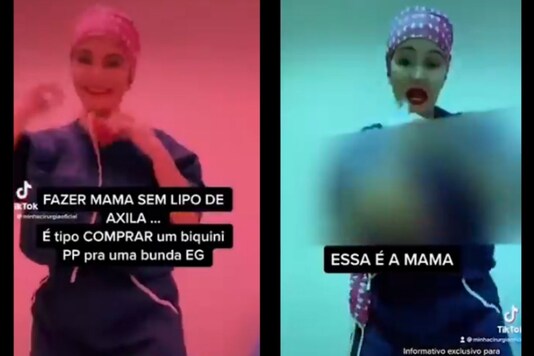 Video grab of Brazilian doctor dancing with human skin and flesh.
(Credit: TikTok)