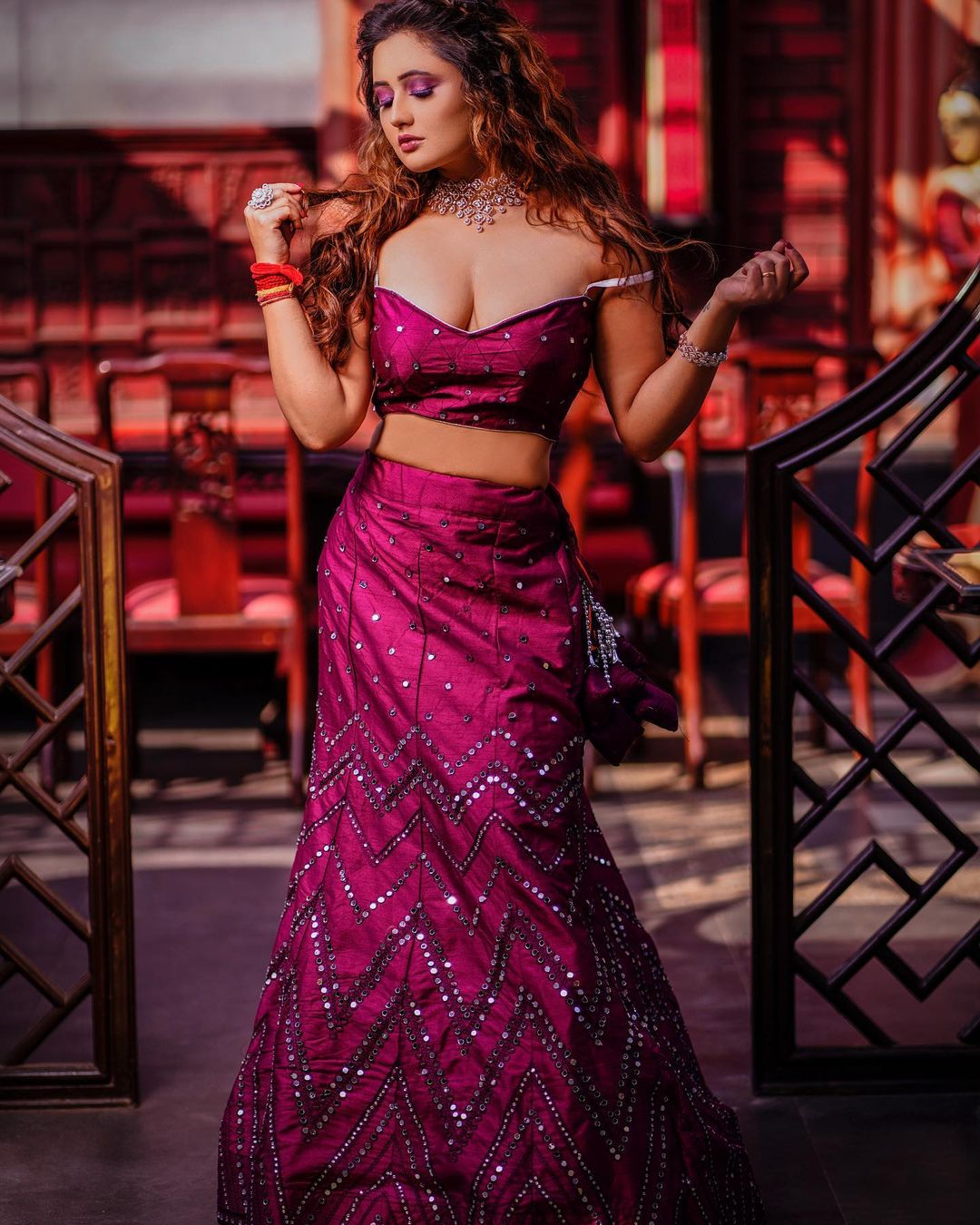 Rashami Desai looks beautiful in the purple lehenga. (Image: Instagram)