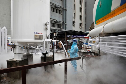 A tanker is filled with liquid oxygen to be transported to a Covid hospital in Ahmedabad. (File pic: Reuters)