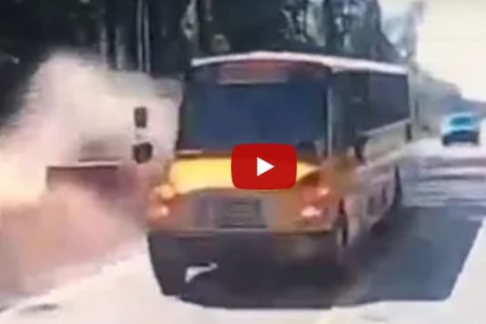 Video grab of truck overturning. 
(Credit: YouTube)