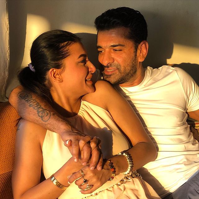  Eijaz Khan and Pavitra Punia caught in a cute moment. (Image: Instagram)