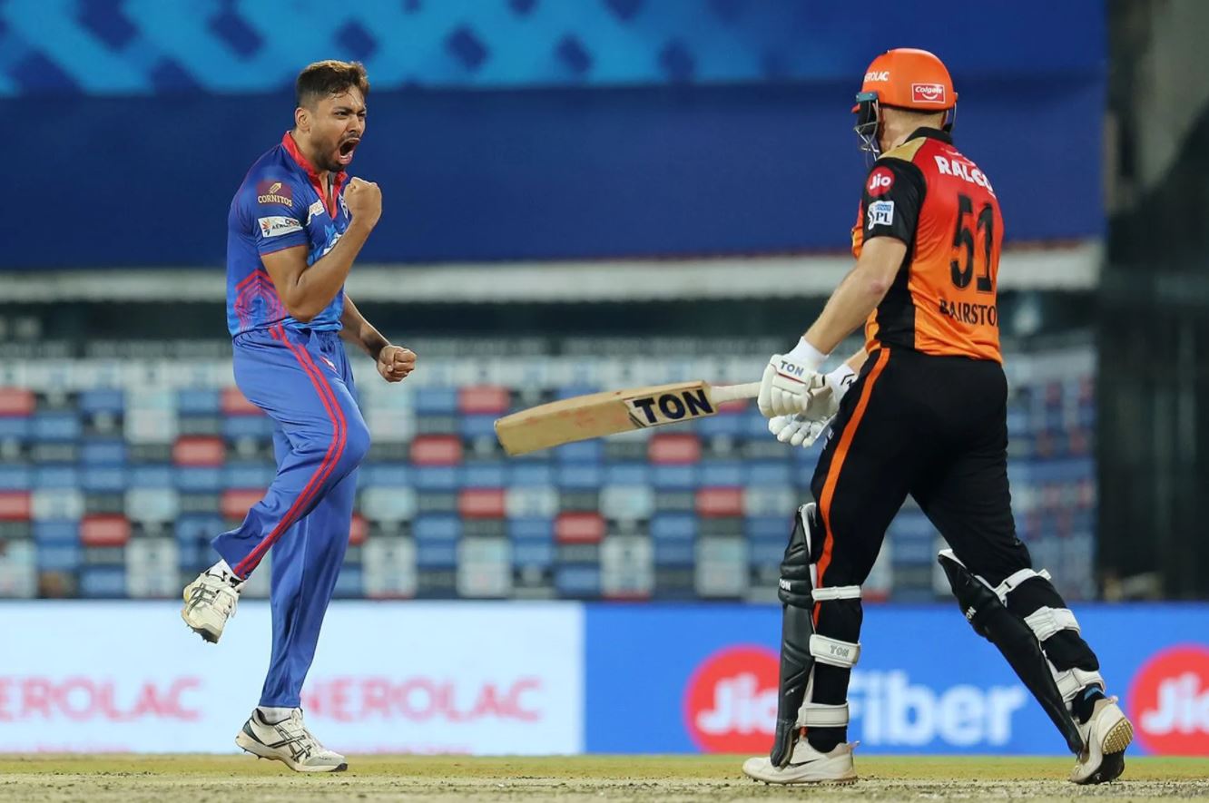 Avesh Khan celebrates Bairstow's wicket (Image: IPL/BCCI)