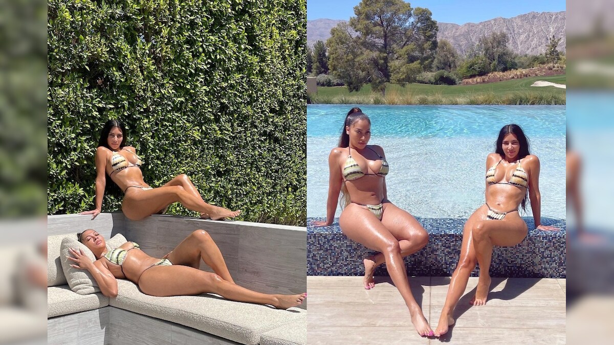 In Pics: Kim Kardashian Flaunts Perfect Tan While Twinning With Friend in  Bikini - News18