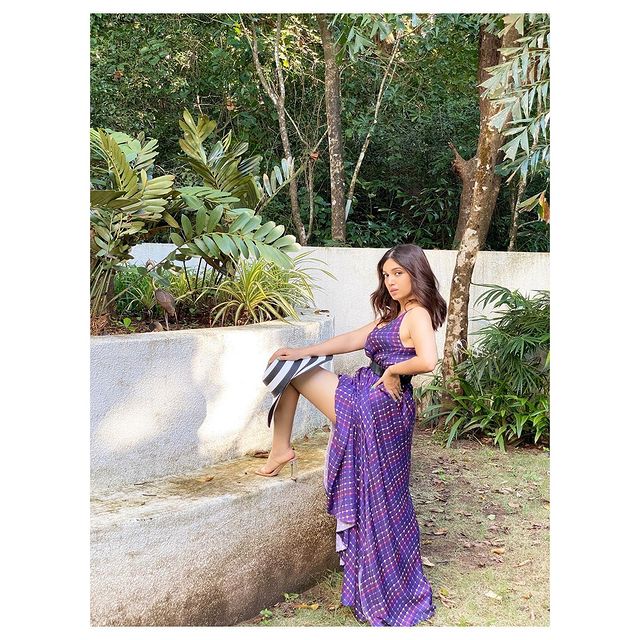  Bhumi Pednekar looks sensuous in the purple maxi dress. (Image: Instagram)