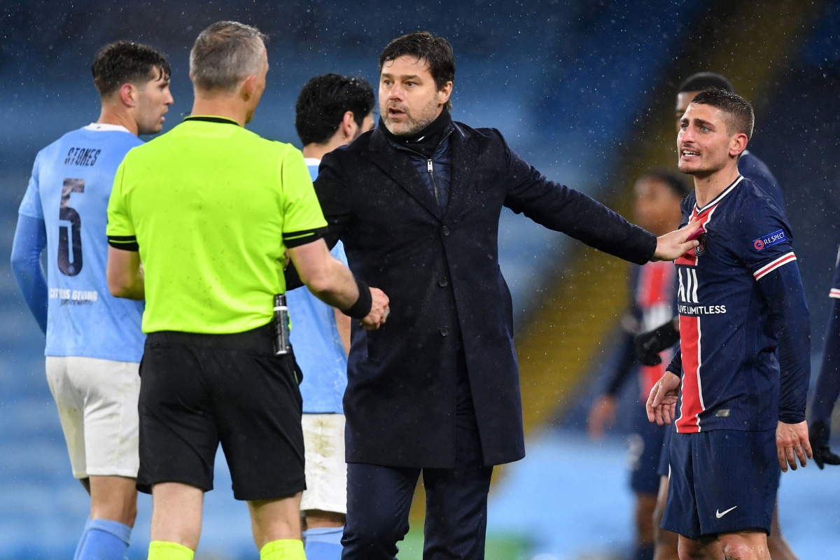 uefa champions league psg players claim referee swore at them in manchester city defeat