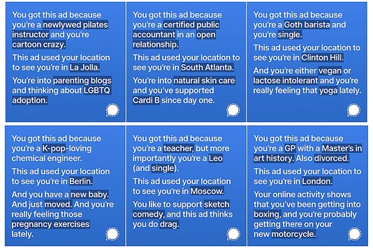 The kind of ads you would have seen from Signal, which Facebook allegedly banned. (Image: Signal Foundation)