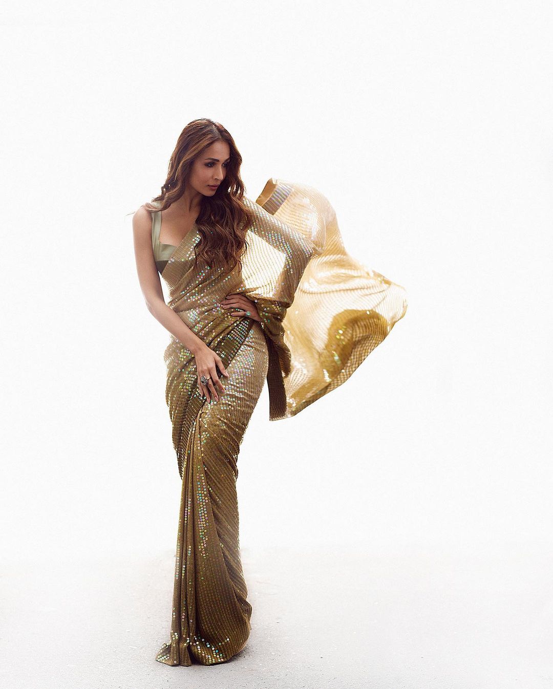  Malaika Arora looks hot in a shimmery golden saree. (Image: Instagram)