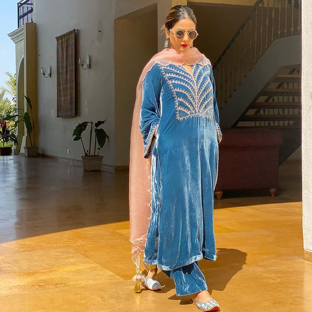 house of blues dress code san diego Hina Khan Blue Color Designer Suit