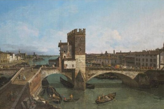 "View of Verona with the Ponte delle Navi" by Bernardo Bellotto could sell for as much as 18 million pounds at Christie's. Credits: AFP.
