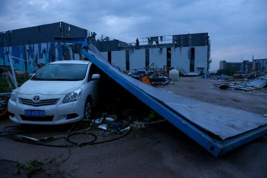 A damaged shed is seen after a tornado ripped through Caidian district of Wuhan, Hubei province, China. Reuters
