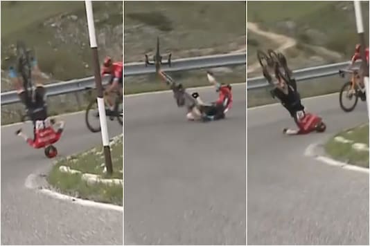 
Matej Mohoric was involved in a cycling accident (Image: Twitter video grab) 

