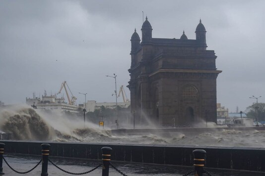 Strong sea waves near the Gateway of India as cyclone Tauktae approaches the coast of Mumbai. PTI