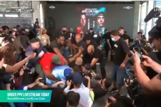 Video grab of brawl being broken out between TikTok and YouTube influencers in US.
(Credit: Twitter)