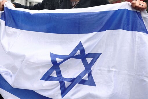 Photo of an Israeli flag.  