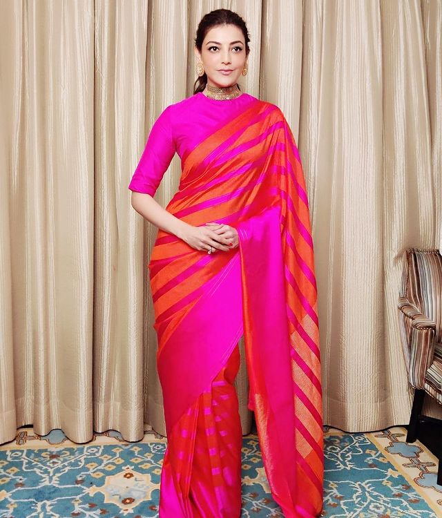 Kajal agarwal pink outlet saree