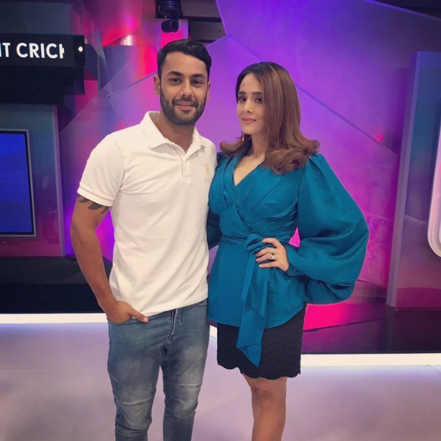 Always supporting his woman! Binny poses with Mayanti on the set of one of her TV presentations. (Image: Instagram) Always supporting his woman! Binny poses with Mayanti on the set of one of her TV presentations. (Image: Instagram)