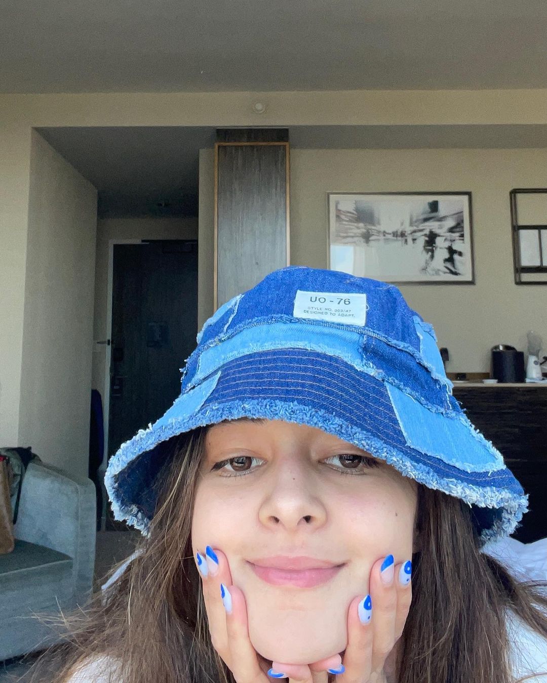  Ananya Panday's nails match her blue hat. (Image: Instagram)