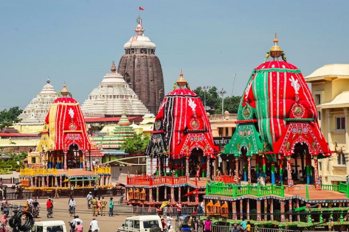 The three chariots in front of Puri Jagannath Temple
