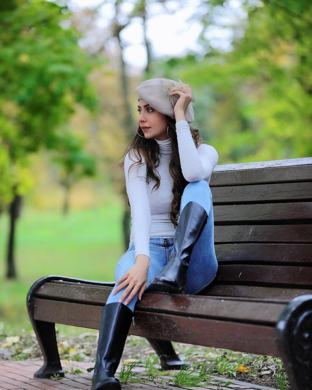 Malvika Raaj looks elegant in the turtleneck jumper and jeans, accessorised with boots and a beret. (Image: Instagram) Malvika Raaj looks elegant in the turtleneck jumper and jeans, accessorised with boots and a beret. (Image: Instagram)