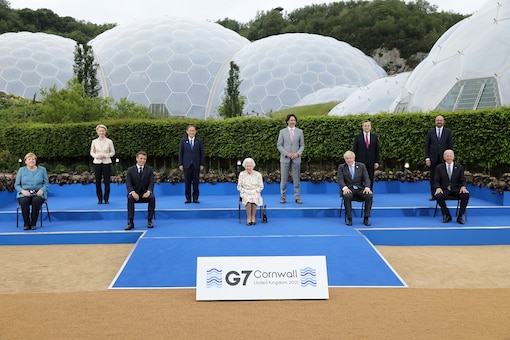 A group photo during a drinks reception on the sidelines of the G7 summit, at the Eden Project in Cornwall, Britain. (Reuters)