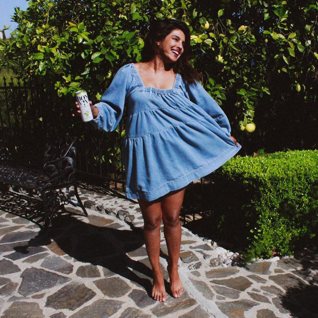 Priyanka Chopra looks charming in the mini denim dress. (Image: Instagram)