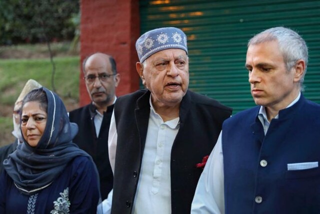 (From left) Mehbooba Mufti, Farooq Abdullah and Omar Abdullah. (PTI File)