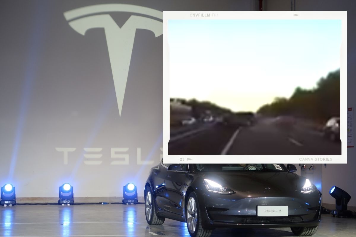Tesla Car Predicts Crash With Accurately and Brakes Vehicle, Viral