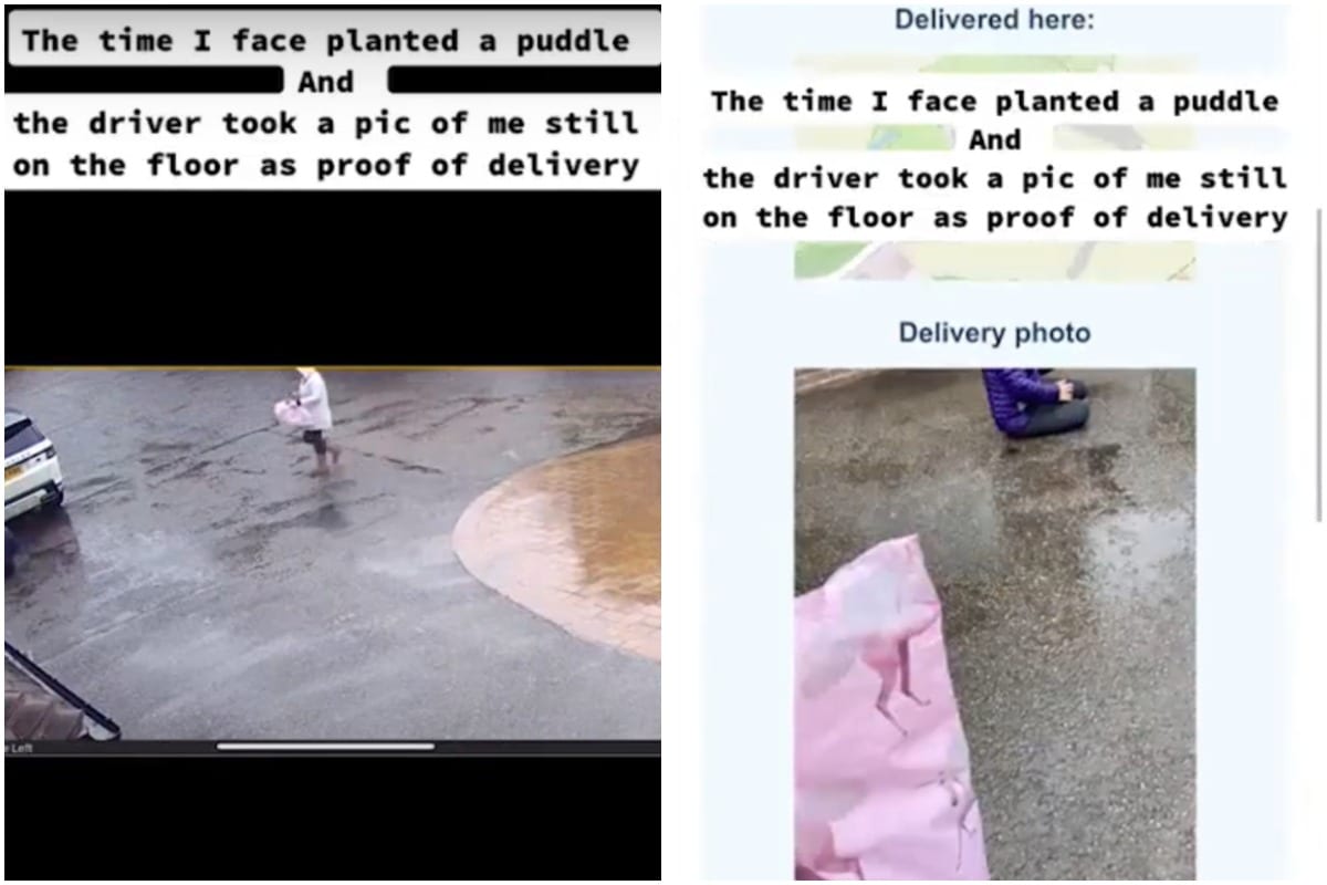 Man Snaps Woman in Puddle after Delivering Parcel to Her as 'Proof'