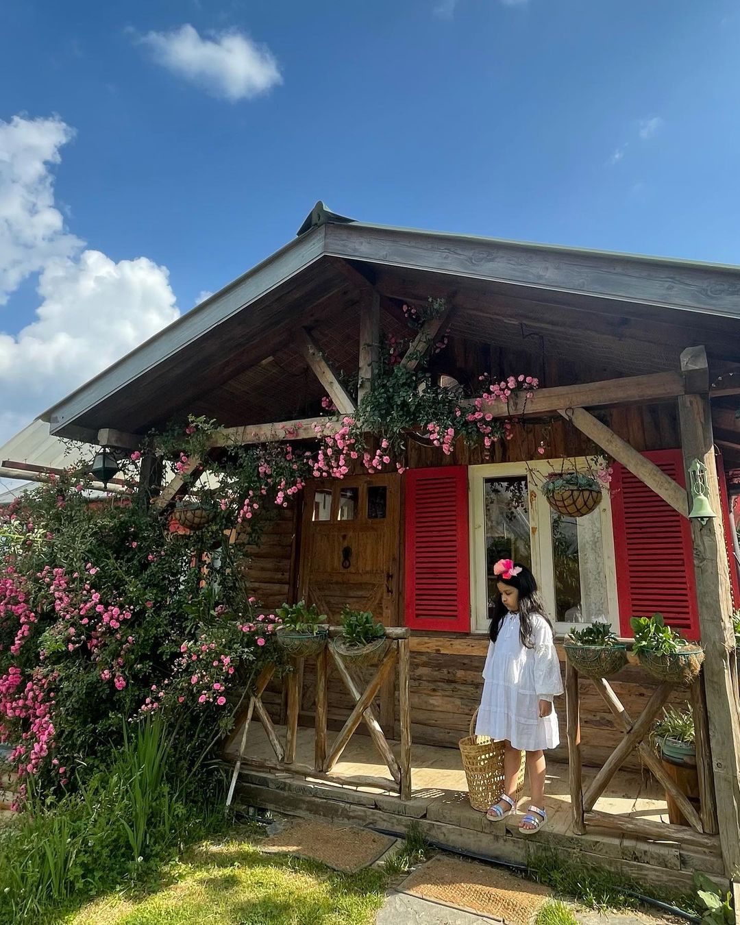 The outer walls are painted in vibrant colours. Mostly the upper half of the house is in red colour while the lower portion is mostly in the wooden theme. From the carousel of snaps, it is evident that the Dhoni family is clearly very fond of flowers.