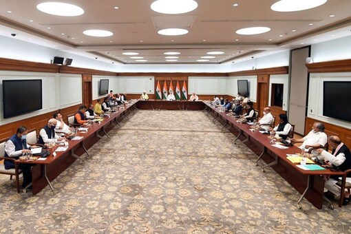 PM Modi at the meeting with Jammu and Kashmir parties, in Delhi. News18