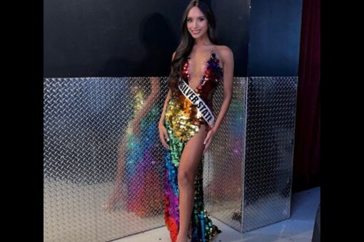 Kataluna Enriquez also posted a photo before winning the crown and revealed that she had made the rainbow gown herself through her clothing line. (Credit: mskataluna/Instagram)