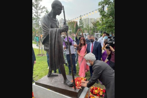 External Affairs Minister S Jaishankar on Saturday unveiled a statue of Mahatma Gandhi in Tbilisi Park, Georgia.
