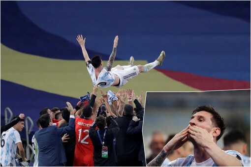 Lionel Messi finally lifts a trophy with Argentina (AP)