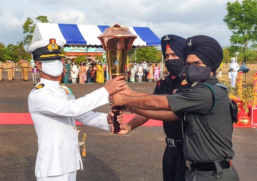  Station Commander Captain Aashish K Sharma along with defence personnel, civil administration and veterans received the flame, an official release said here.</p>
