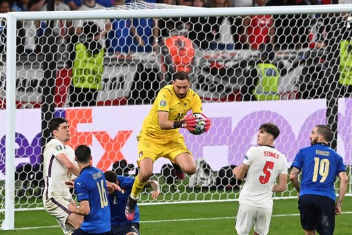 Gianluigi Donnarumma in action against England during the Euro 2020 final (AP)