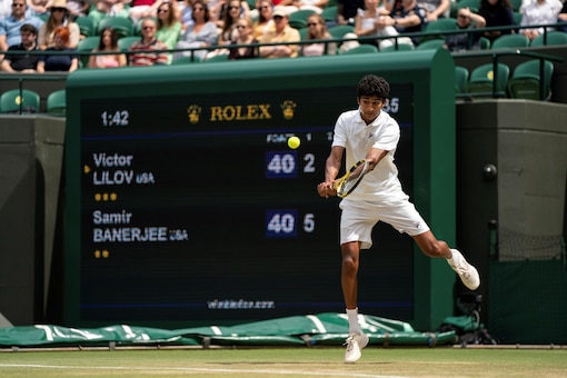 Samir Banerjee in action against Victor Lilov in the final of the Wimbledon Boys' Singles (AP)