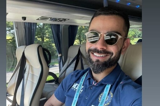 Virat Kohli in the team bus on Saturday. 