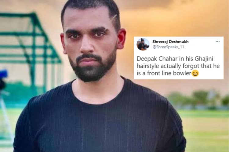 watch deepak chahar ghajini look; deepak chahar ghajini look viral; sakshi  dhoni react on deepak chahar ghajini look; CSK के स्टार गेंदबाज दीपक चाहर  बने 'गजनी', साक्षी धोनी ने बताया खतरनाक लुक
