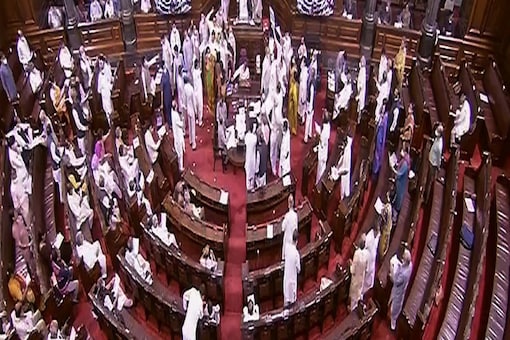 The highest average time lost per day due to interruptions or adjournments since the 231st session of the Rajya Sabha in 2014, was four hours and three minutes. (Image: ANI)