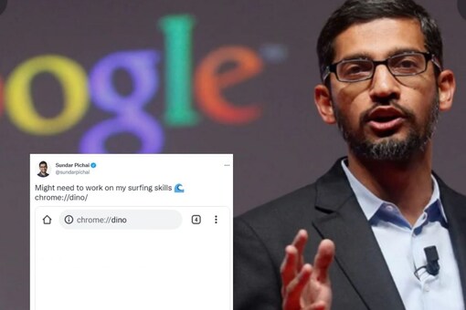Google CEO Sundar Pichai loses Olympic Dino Game, wants to improve surfing skills.
(Credit: Twitter)